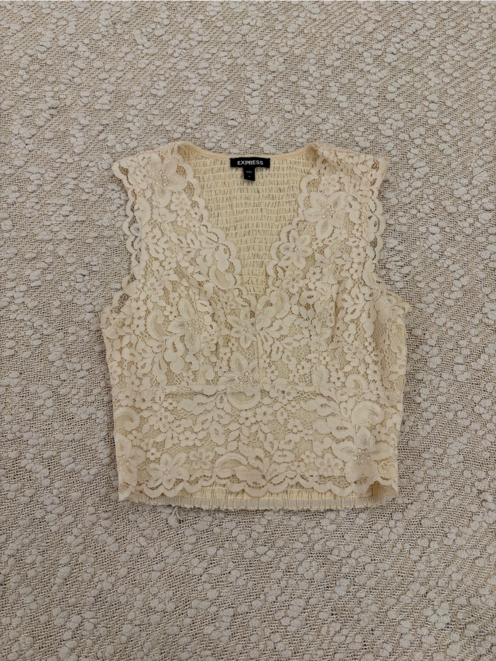Express Ivory Lace Crop Top with Floral Design